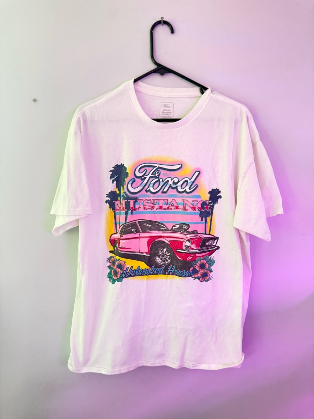 Ford White Tee with Pink Mustang Graphic